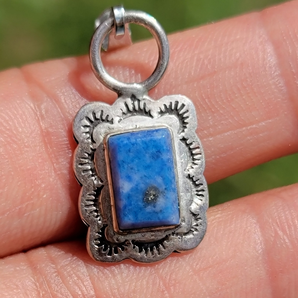 Native American handmade sodalite handstamped 925 sterling silver pendant